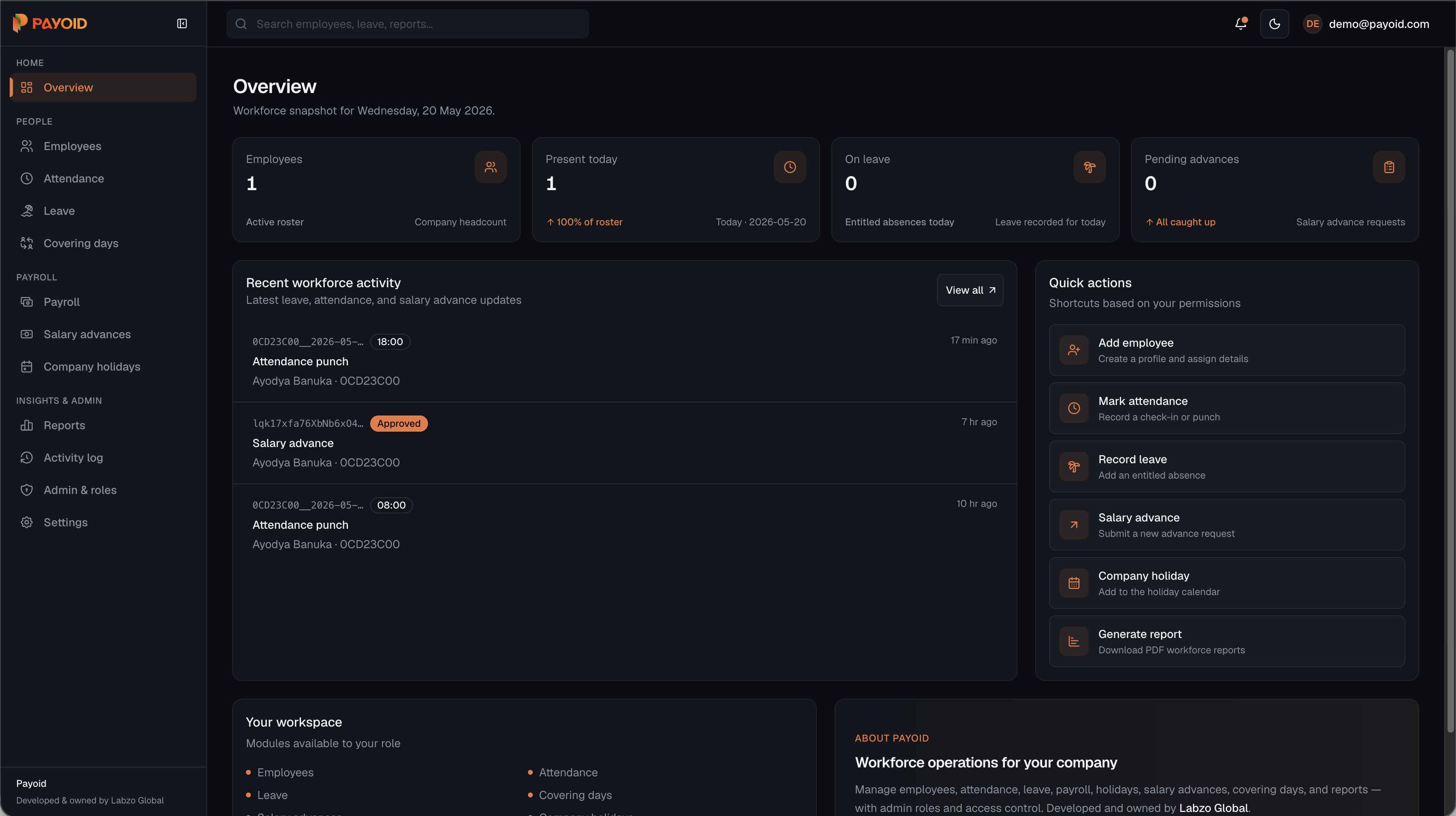 Payoid dashboard